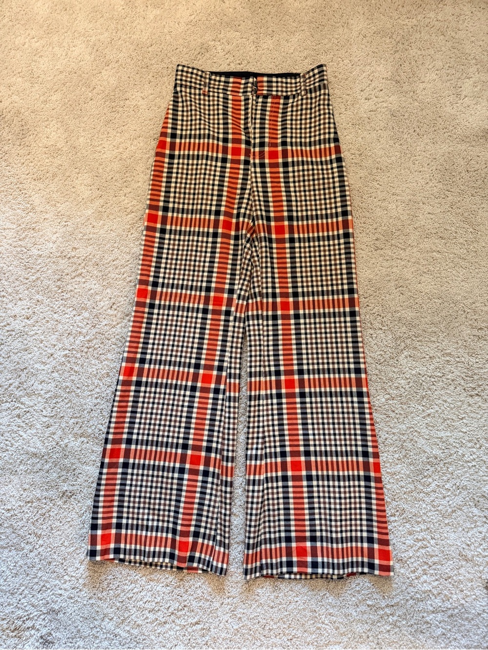 Free people plaid Jules pants- High-Rise wide leg Pants in Red and Black